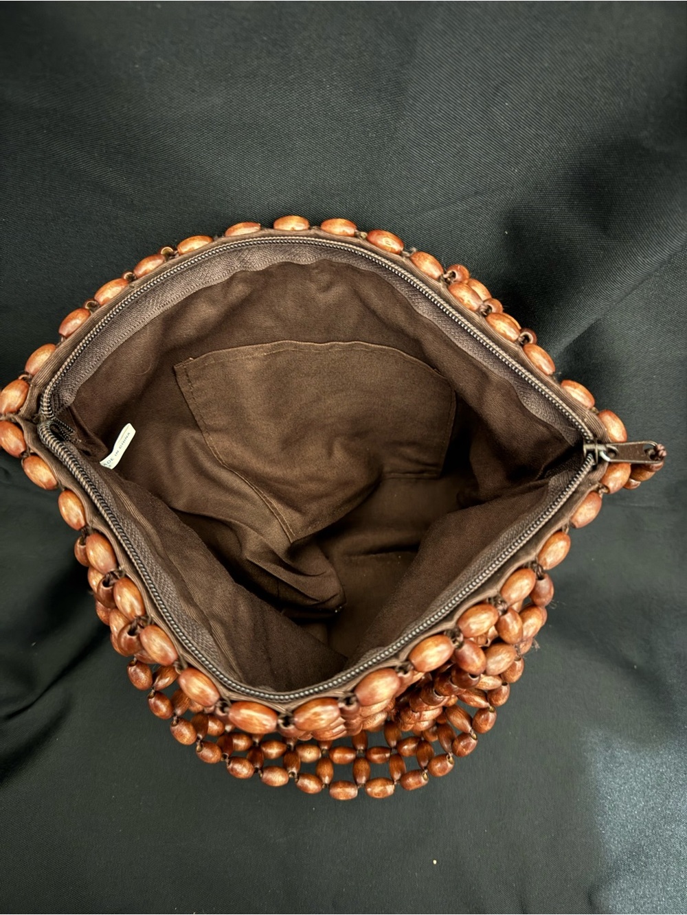 Wood Bead Woven Shoulder Bag in Brown EUC vintage BOHO - Picture 8 of 9